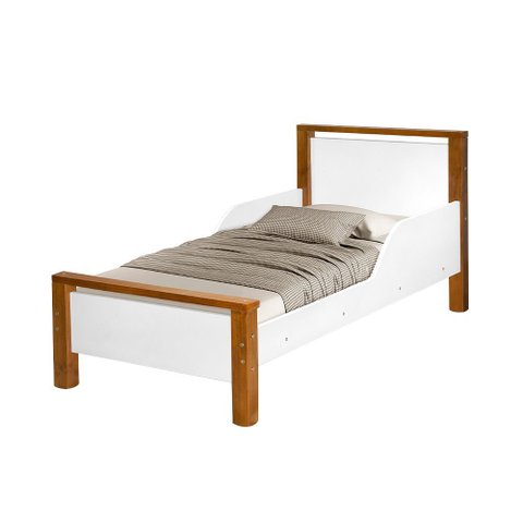 Mini Cama Infantil Meli Pés de Madeira com Colchão Design Clean para Quarto - Branco com Mel