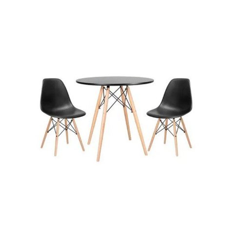 Conjunto Mesa Eiffel Redonda 70 Cm Mdf + 2 Cadeira Eames Eiffel Preto