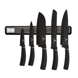Jogo de Facas Suporte Barra Magnético Imã Black Faca Chef Santoku Cozinha Churrasco Faqueiro 6 Peças