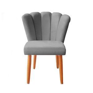 Cadeira Poltrona Sala de Jantar Penteadeira Reforçada Decorativa Pétala Suede Cinza