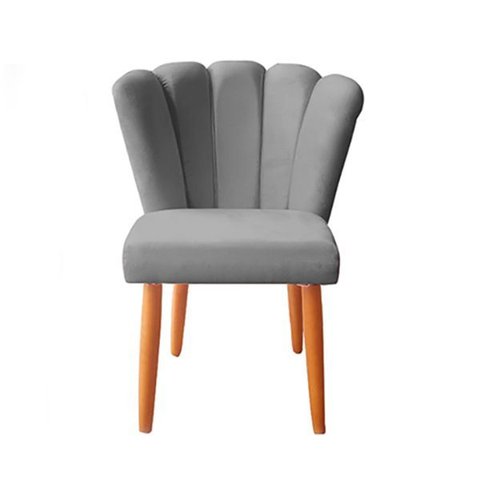 Cadeira Poltrona Sala de Jantar Penteadeira Reforçada Decorativa Pétala Suede Cinza
