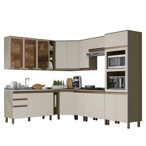 Cozinha Completa de Canto 11 Peças Connect Duna/cristal Torre Quente e Aéreo Vidro - Móveis Henn