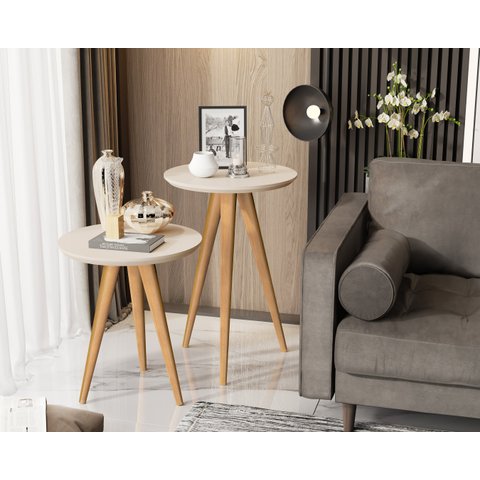 Kit 2 Mesas Lateral e Apoio 40cm Pés Palito Off White - Comprar Moveis em Casa