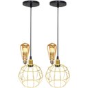 Ver imagem 1 de 2 Pendentes Aramado Globo Luminária Lustre Retrô Balcão Dourado + 2 Lâmpada Led ST64 Vintage