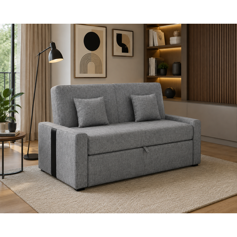Sofá Cama Retrátil 2 Lugares 145 Linho Charlotte Matrix Cor:sintetico Preto e Linho Cinza