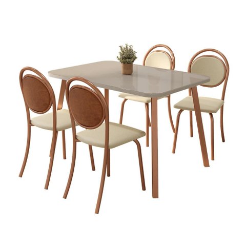 Conjunto Sala de Jantar 4 Cadeiras Lotus Carraro Off White Rosê