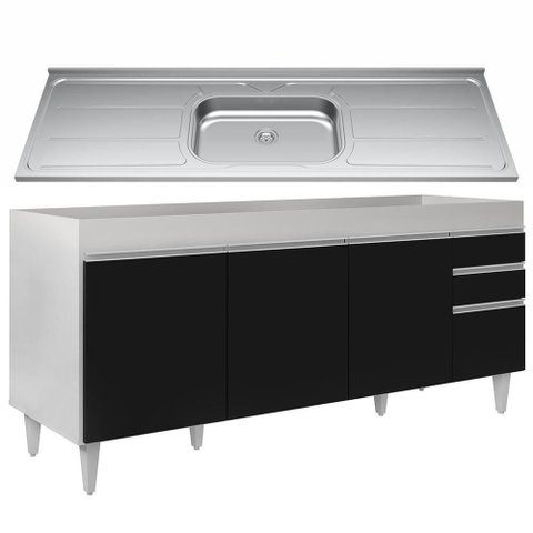 Balcão Gabinete com Pia 180cm Dallas Branco/preto - Lumil