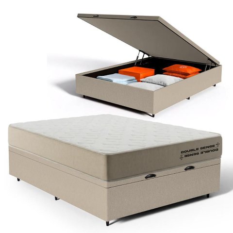 Cama Box Baú com Colchão de Espuma D70 Double Face Ortopédico Double Sense Casal 138cm