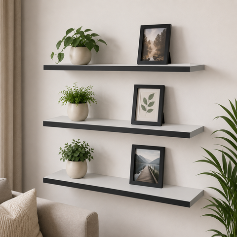 Kit 3 Prateleiras MDF 60x20cm Cinza com Suporte Invisível