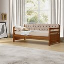 Ver imagem 2 de Sofá Cama Solteiro Verona Mona Estofado Capitonê Veludo Bege Madeira Maciça Vintage Retrô Castanho