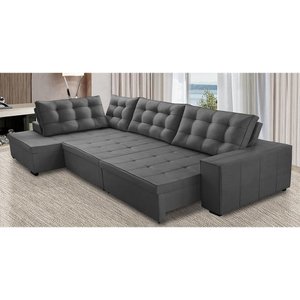 Sofá de Canto Retrátil e Reclinável com Molas 3,00x2,00 Le Jacke Suede Cinza Madelina Decor