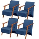 Ver imagem 1 de Kit 4 Poltronas Venus 1 Lugar Braço Madeira Maciça Tecido Suede Unidecor Azul Bic