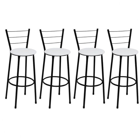 Kit 4 Banquetas Alta Preta com Encosto Assento Branco Jaddi