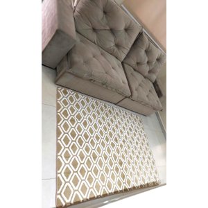 TAPETE JACQUARD SALA LUXUOSO 2,00X1,30 - LOSANGO BEGE E BRANCO