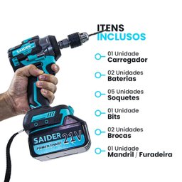 Parafusadeira Chave de Impacto 21v S/ Fio 550nm Saider Sa0004 + 2 Baterias - 6