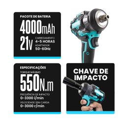 Parafusadeira Chave de Impacto 21v S/ Fio 550nm Saider Sa0004 + 2 Baterias - 4