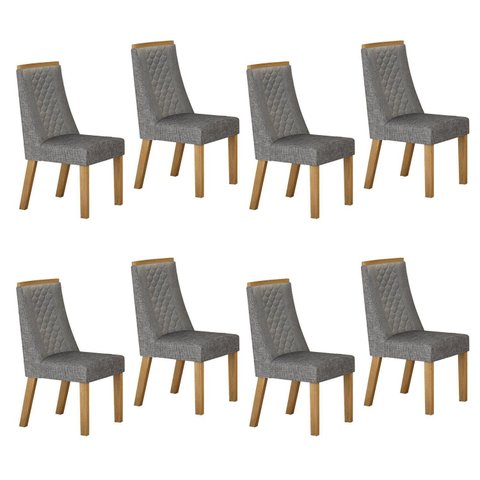 Kit de 8 Cadeiras para Sala de Jantar Dora Cinza/Cinamomo/Linho Prata