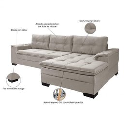 Sofá 3 Lugares com Chaise Suede Aveludado  - 2