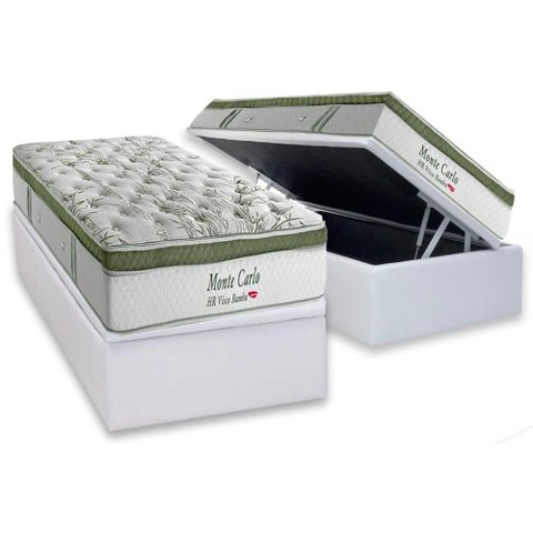 Cama Box Baú Solteiro: Colchão Molas Ensacadas Herval Monte Carlo Visco + Base Crc Linhão White (