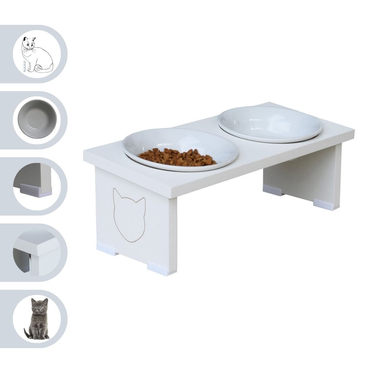 Comedouro Elevado Pet Gato Mdf Duo - Porcelana