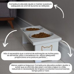 Comedouro Elevado Pet Gato Mdf Duo - Porcelana - 3
