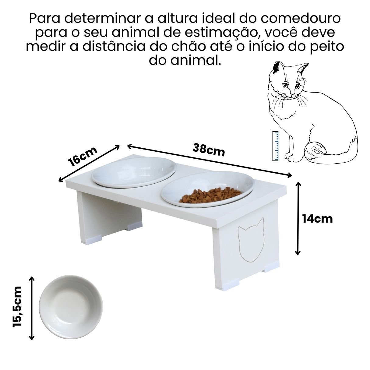 Comedouro Elevado Pet Gato Mdf Duo - Porcelana - 2