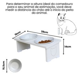 Comedouro Elevado Pet Gato Mdf Duo - Porcelana - 2