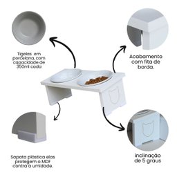 Comedouro Elevado Pet Gato Mdf Duo - Porcelana - 4