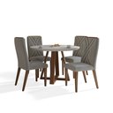 Ver imagem 1 de Mesa Redonda Benedicta Vidro Off White com 4 Cadeiras Linho Cinza