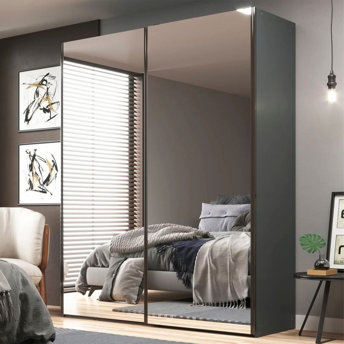 Guarda Roupa Veneto 183x230cm em Mdf 2 Portas Espelhadas Grafitto