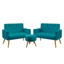 Ver imagem 1 de Kit 2 Poltronas Namoradeira Nina Rodapé e Capitonê com Puff Solar Suede Azul Turquesa Aradecor