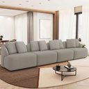 Ver imagem 1 de Sofá 5 Lugares para Sala de Estar Living 388cm Arlo F04 Linho Bege Escuro - Lyam Decor