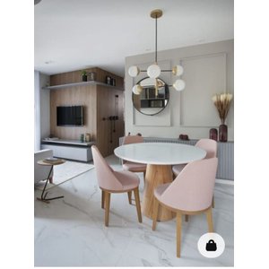 Mesa de Jantar Cone Mel Tampo Redondo com Vidro 1,20 Cm Branco **somente a Mesa**