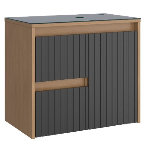 Gabinete para Banheiro em Madeira Kyoto com Tampa de Vidro 61cm Jequitiba sem Cuba - P102039 - Cozim