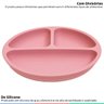 Prato de Silicone Bebe Alimentação Infantil +6 Meses c/ Ventosas 3 Divisórias Rosa Buba Prato - Prat - 3