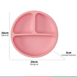 Prato de Silicone Bebe Alimentação Infantil +6 Meses c/ Ventosas 3 Divisórias Rosa Buba Prato - Prat - 4