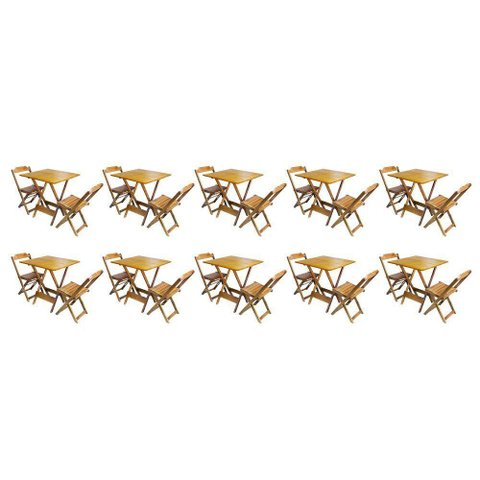 Kit 10 Conjuntos De Mesa Dobravel Com 2 Cadeiras De Madeira 70X70 - Mel - Amarelo