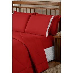Kit 6 peças Edredom Lençol Queen mais Fronha e Porta travesseiro:Queen/vermelho - 3