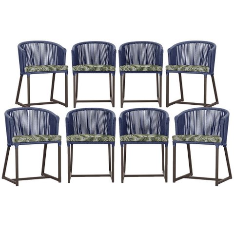 8 Cadeiras de Jantar Área Noronha em Alumínio com Pintura Marrom Corda Náutica Estofado 5 Trama Orig