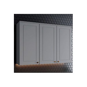Armário Aéreo 3 portas 120cm Americana Cinza - Móveis Henn