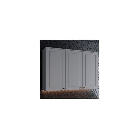 Armário Aéreo 3 portas 120cm Americana Cinza - Móveis Henn