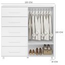 Ver imagem 3 de Guarda Roupa Solteiro Doble 04 Portas e Cômoda Toronto Branco - Móveis Albatroz