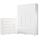 Ver imagem 1 de Guarda Roupa Solteiro Doble 04 Portas e Cômoda Toronto Branco - Móveis Albatroz