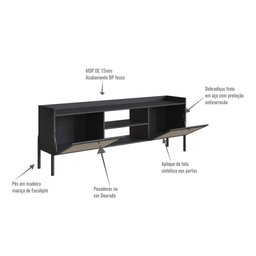 Rack 2 Portas 183cm Palhinha Pé Madeira 27930 Oslo Artesano - Nero/preto - 7