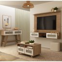 Ver imagem 1 de Conjunto Sala Painel P/ Tv até 72 com 2 Portas, Aparador 2 Gavetas, Mesa de Centro Cinamomo/off Whit