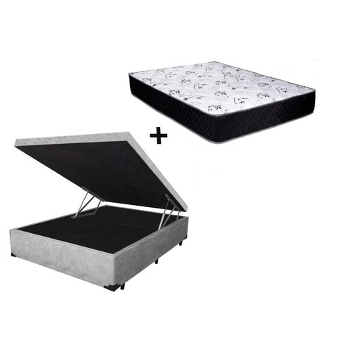 Cama Box Baú Casal Conforto Suede Cinza + Colchão Casal Conforto Espuma D23 Com EPS 17x138x188