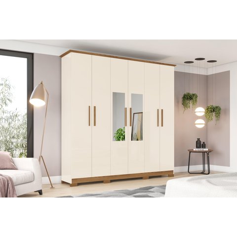 Guarda-roupa Cover 06 Pts. C/ Espelho Off White/nature - Henn
