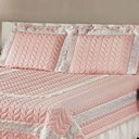 Ver imagem 3 de Kit Cobre Leito Colcha Romance Queen 5 Peças Micropercal 200 Fios Matelado Costurado Renda - Rose