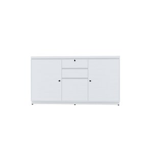 Armário Escritório Balcão LN40 1,37 x 0,41 x 0,74 com 2 Portas e 3 Gavetas Branco Lunasa