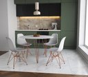 Ver imagem 1 de Mesa de Jantar Redonda 90cm Branco Clips 3 Pés com 4 Cadeiras Eames Eiffel Brancas Base Cobre